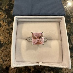 Pink Princess Cut Silver Ring